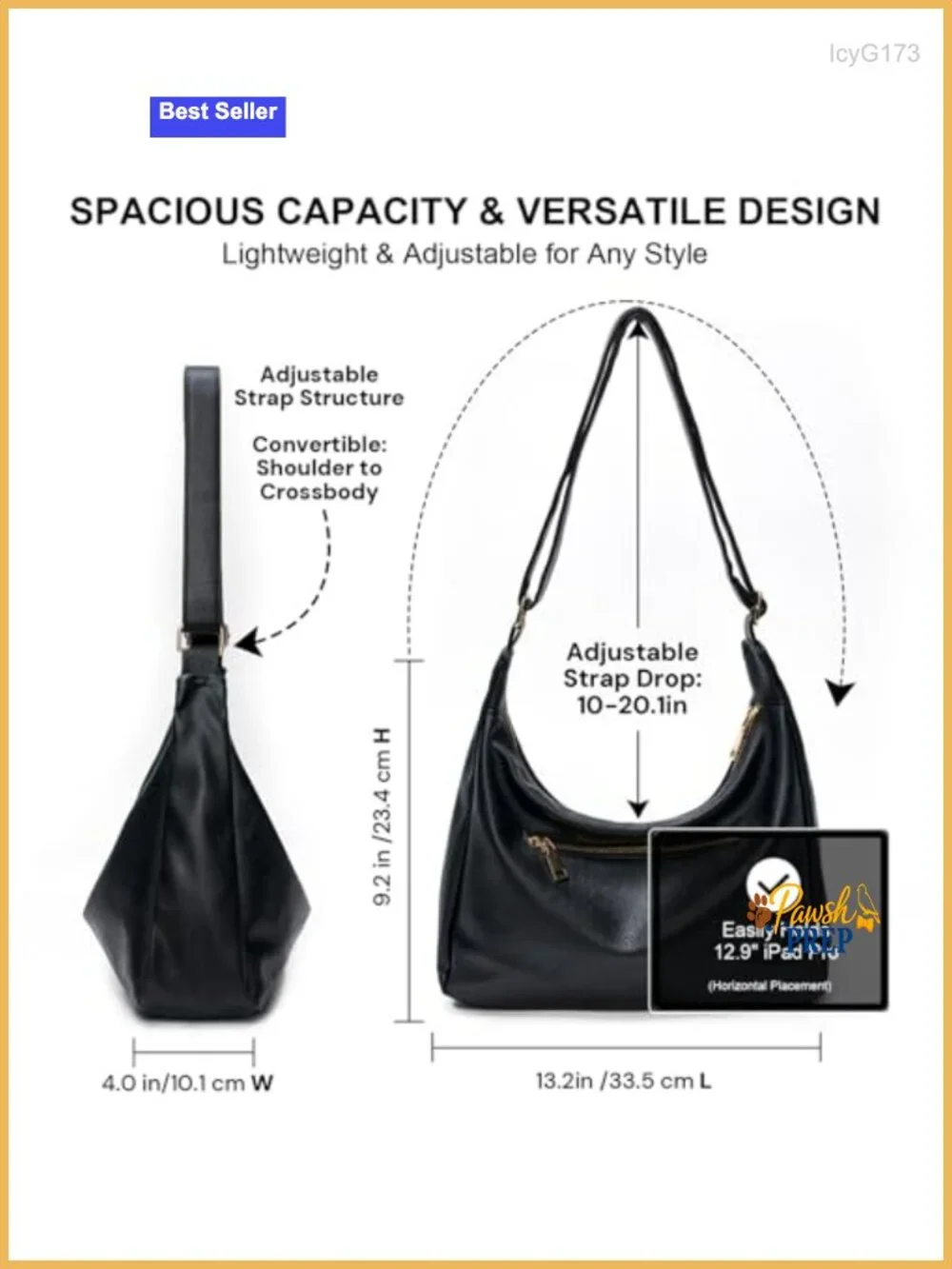 Women's Vegan Leather Slouchy Hobo Shoulder Bag Everyday Purse